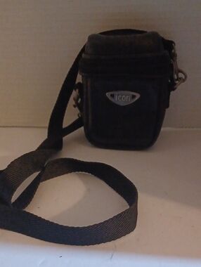 ICON Black Faux Leather Camera Case Bag with Shoulder Strap